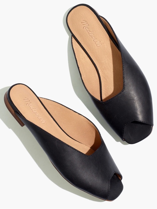 Madewell Shoes - Madewell Black Leather Peep Toe Slide Mules Minimalist Sandals Women’s 8.5